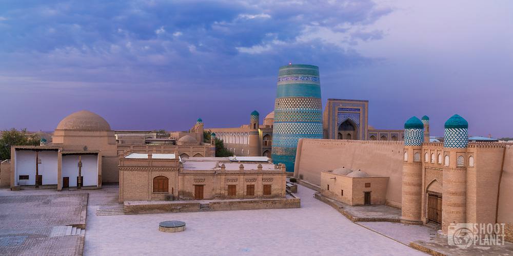 Mud-brick walls, minarets and domes of the walled city of Khiva