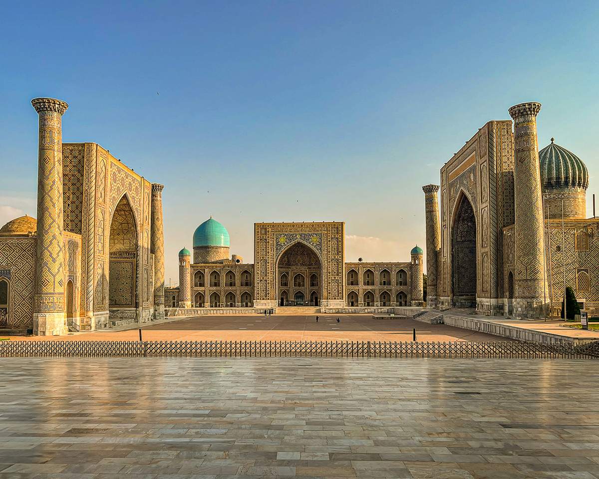 The three madrasahs of the Registan at dawn, Samarkand